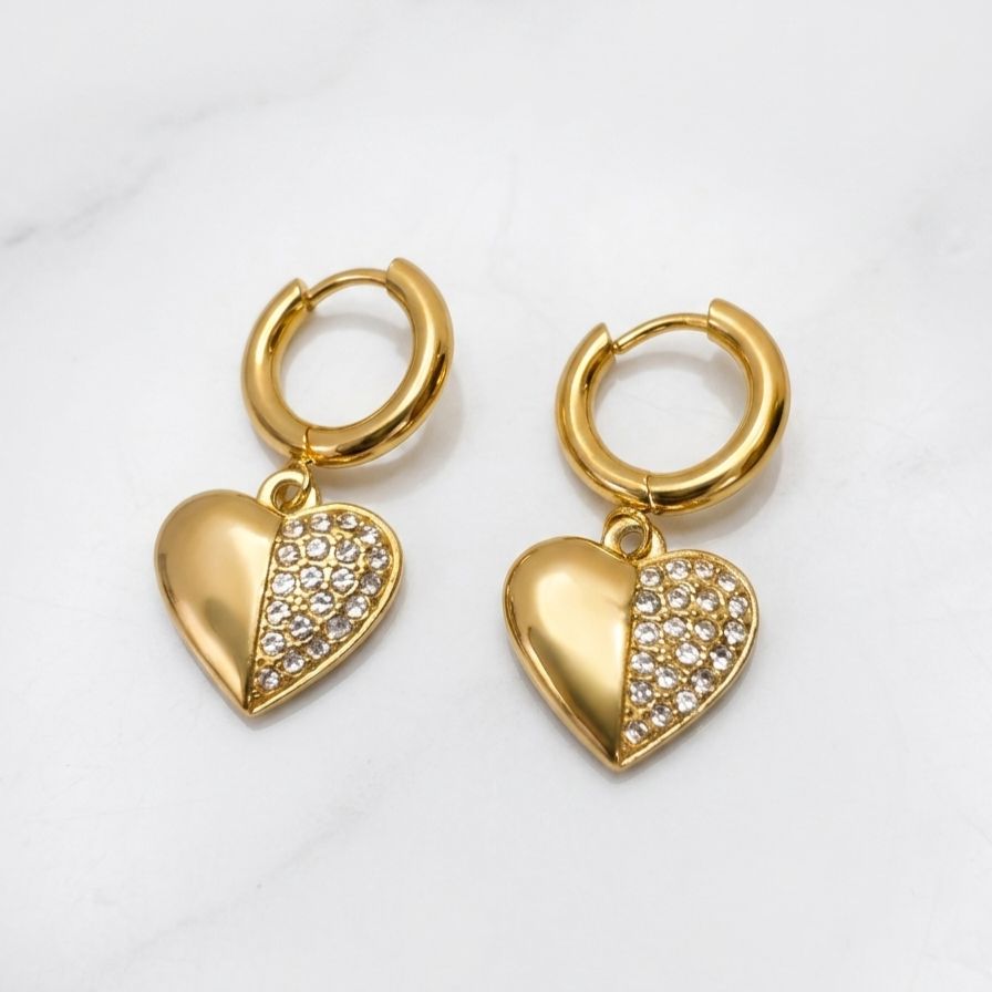 Gold heart Dangle hoop
