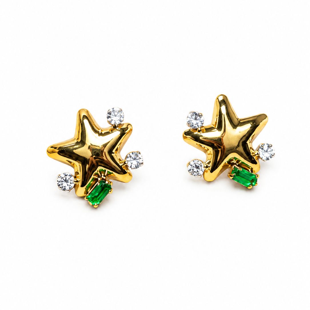 Star Crystal & Emerald Accent Stud Earrings