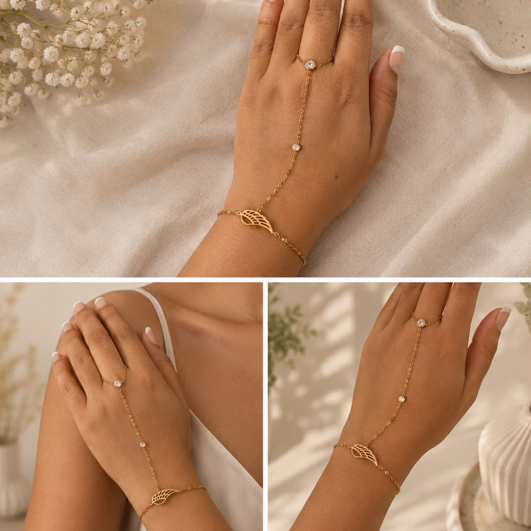 Angel wing crystal hand chain