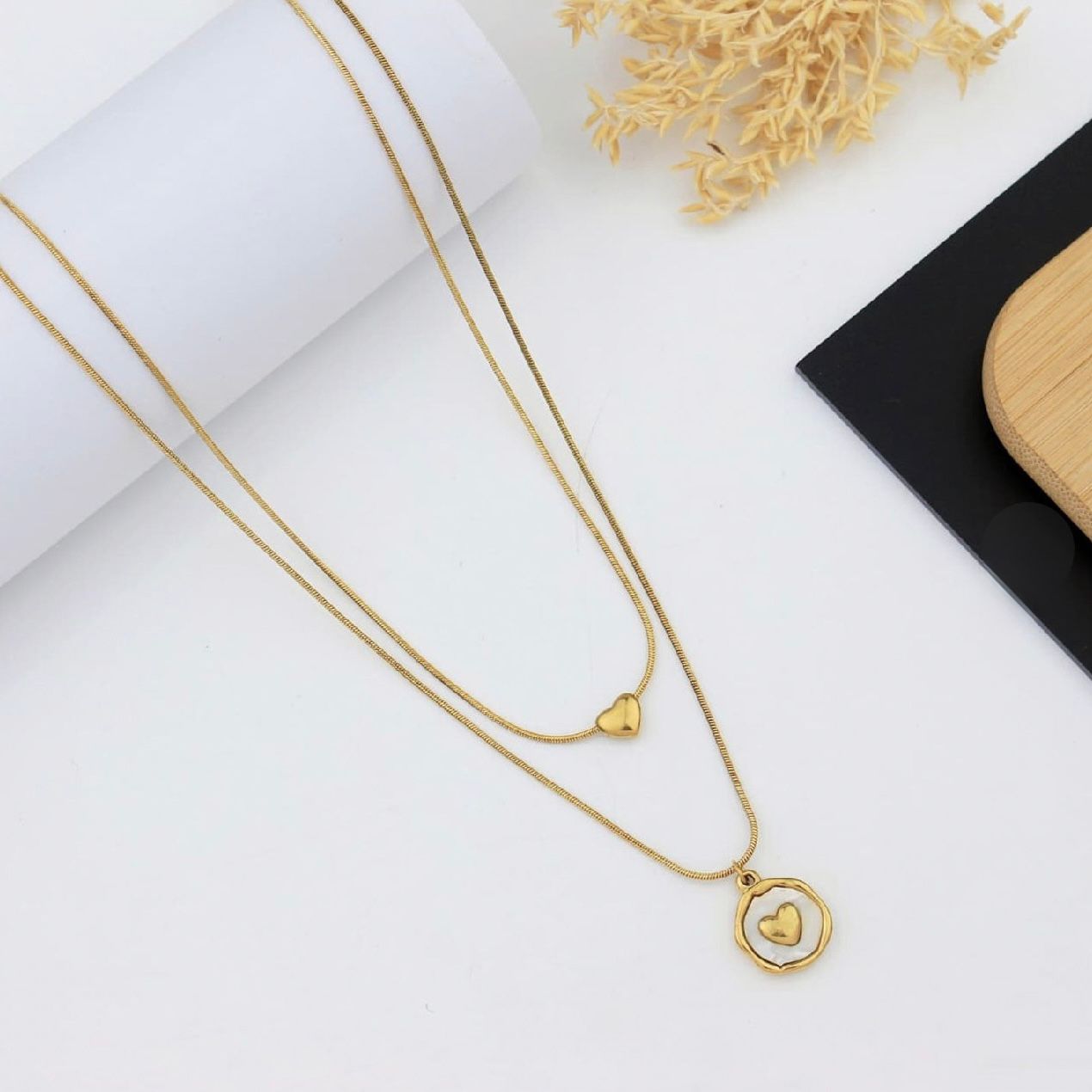 Double layer Heart chain pendant