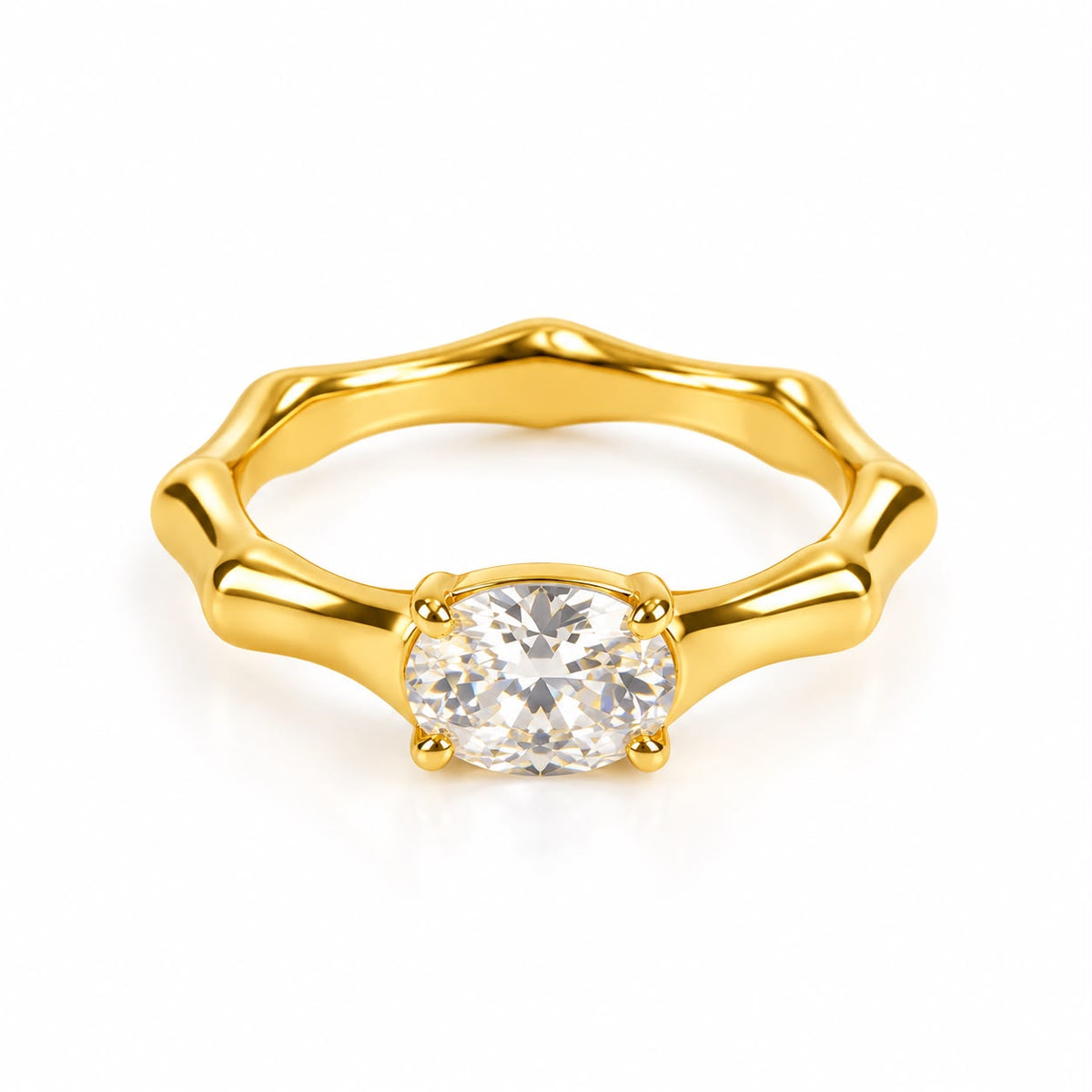 Oval Solitaire Bamboo Band Ring