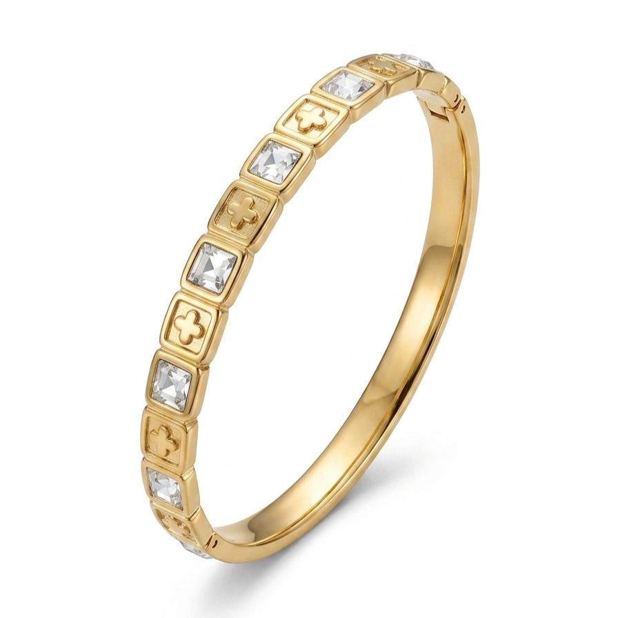 Lucky Clover Gold-Plated Crystal Cuff
