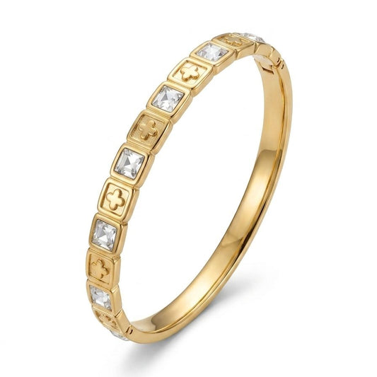 Lucky Clover Gold-Plated Crystal Cuff