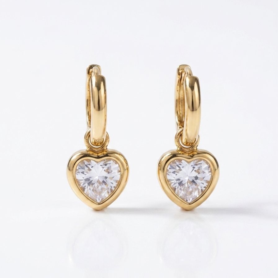 Gold Heart Crystal Huggie Hoop Earrings