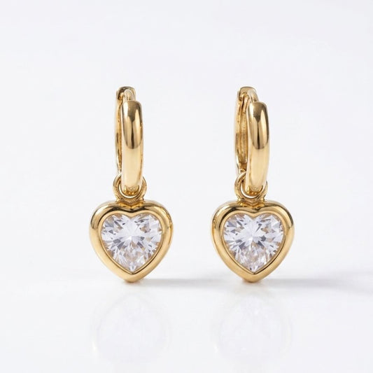Gold Heart Crystal Huggie Hoop Earrings