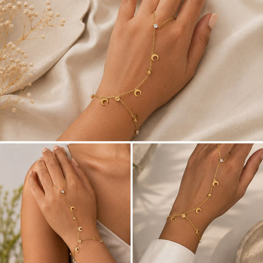 crescent moon celestial hand chain