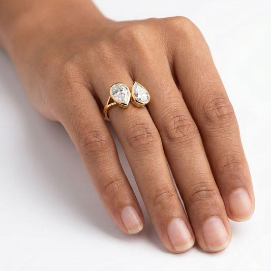 2 Stone Teardrop Ring
