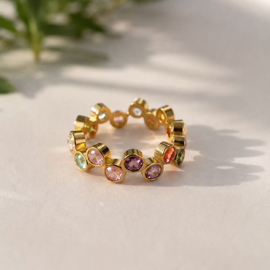 Multicoloured gemstone Band Adjustable Ring