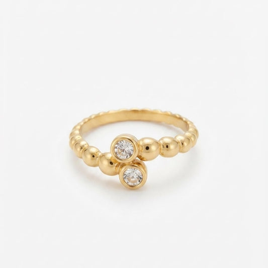 gold beaded bypass ring (Adjustable)