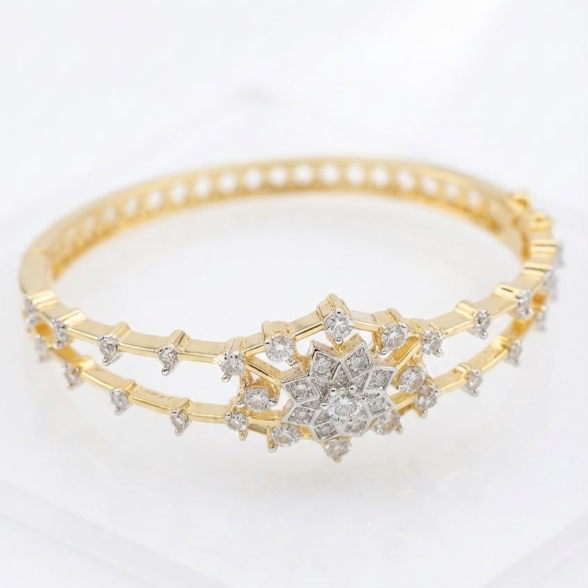 AD Diamond Starburst Open Brass Bracelet