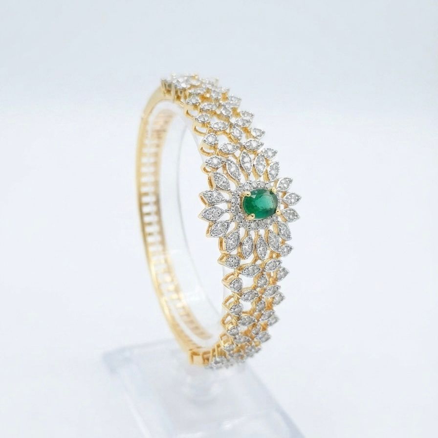 American Diamond Emerald Festive Open Bracelet
